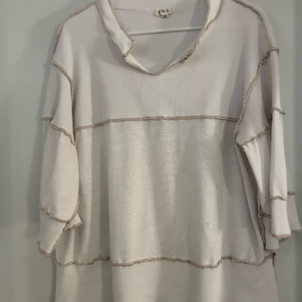 POL Cream and Tan Layered Sweatshirt